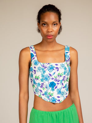 
            
                Load image into Gallery viewer, BONNIE - BLUE FLOWER CORSET TOP
            
        