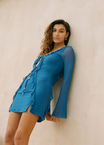 GINA - BLUE MESH BEACH COVER UP DRESS