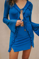 GINA - BLUE MESH BEACH COVER UP DRESS