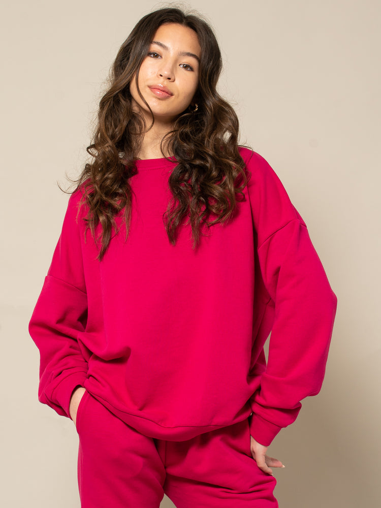 JULIA - RELAXED FIT CREW NECK SWEAT IN FUCHSIA PINK