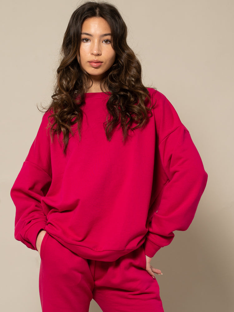 
            
                Load image into Gallery viewer, JULIA - RELAXED FIT CREW NECK SWEAT IN FUCHSIA PINK
            
        