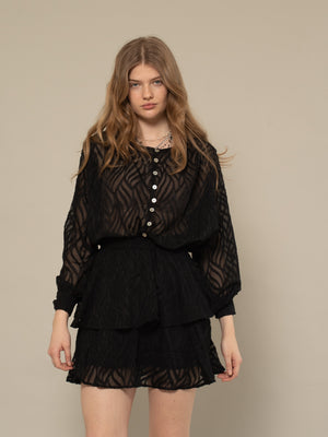 
            
                Load image into Gallery viewer, LARA - SHEER BUTTON UP BLOUSE IN BLACK
            
        