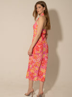 LETTY - RED AND PINK FLOWER PRINT HALTERED NECK MAXI DRESS
