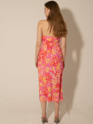 
            
                Load image into Gallery viewer, LETTY - RED AND PINK FLOWER PRINT HALTERED NECK MAXI DRESS
            
        