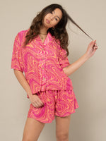 AMY - BUTTON UP SHIRT BLOUSE IN PINK SWIRL PRINT