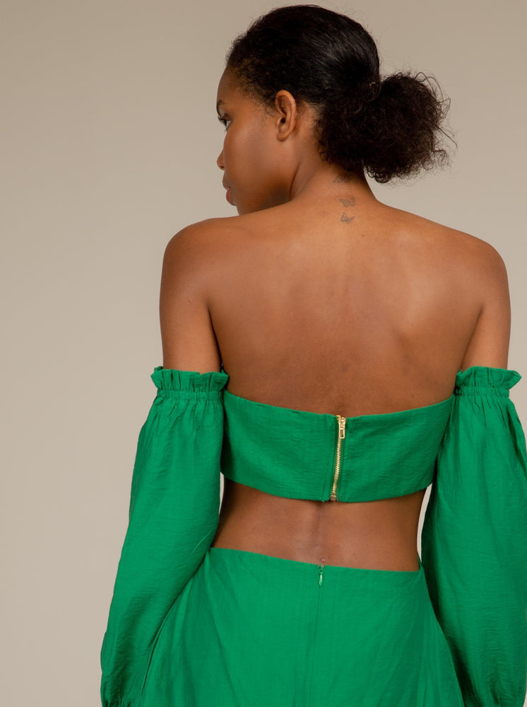 
            
                Load image into Gallery viewer, MELODY - OFF SHOULDER BARDOT DRESS IN GREEN
            
        