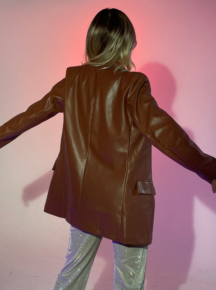 
            
                Load image into Gallery viewer, Heather - Camel Vegan Leather Blazer
            
        