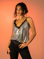INDIE - SILVER SEQUINS TOP WITH LACE TRIM