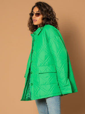 
            
                Load image into Gallery viewer, JESSICA - BUTTON UP OVERSIZED QUILTED JACKET IN GREEN
            
        