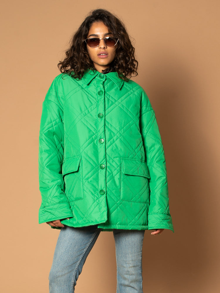 JESSICA - BUTTON UP OVERSIZED QUILTED JACKET IN GREEN
