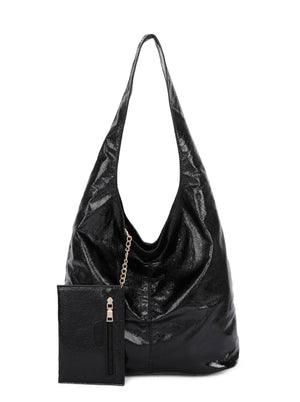 
            
                Load image into Gallery viewer, HOBO - METALLIC SHOPPING TOTE BAG BLACK
            
        