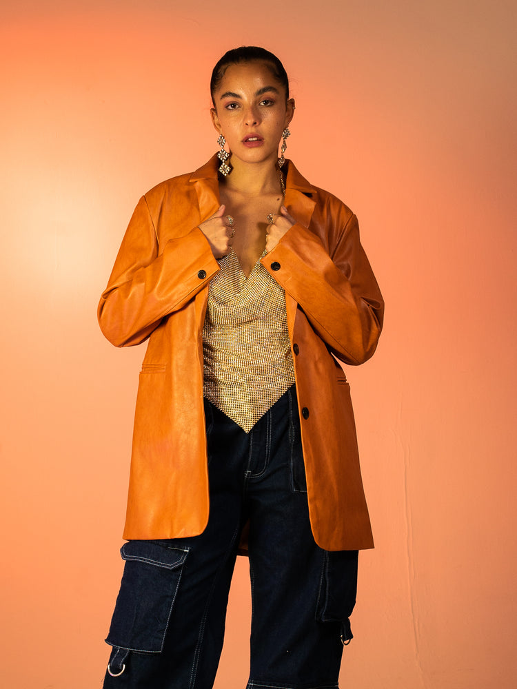 Rodeo - Orange Vegan Leather Blazer